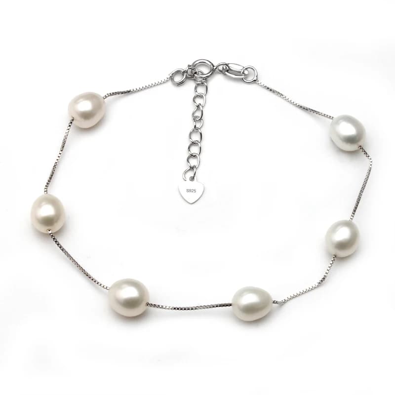 Real Freshwater Pearl Bracelet For Women,Wedding Natural Pearl Bracelet 925 Silver Wife Mother Birthday Gift White