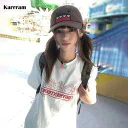 Karrram Japanese Y2k Letter Print T-shirt 2000s Aesthetics Oversized Tops Vintage Harajuku Short Sleeve Tee Shirt American Retro