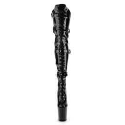 20CM Extreme High Knee Boots for Pole Dance | Black Patent Leather Lace-Up & Buckle Strap | Non-Slip Sole Stage Performance Shoe