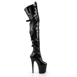 20CM Extreme High Knee Boots for Pole Dance | Black Patent Leather Lace-Up & Buckle Strap | Non-Slip Sole Stage Performance Shoe