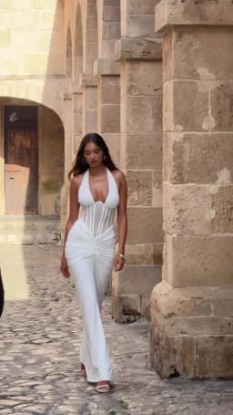 Elegant White Long Curvy Dress Women's Halter Deep V Backless Black Mesh Ruched Maxi Dresses Evening Party Cocktail Robe Summer