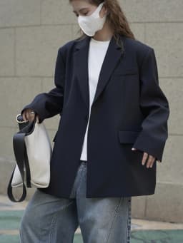 RZIV Fashionable Design Slanted Placket and Back Slit Coats, Loose Fitting Suit, Slimming Jacket for Women