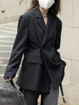 RZIV Fashionable Design Slanted Placket and Back Slit Coats, Loose Fitting Suit, Slimming Jacket for Women