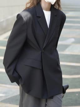 RZIV Fashionable Design Slanted Placket and Back Slit Coats, Loose Fitting Suit, Slimming Jacket for Women