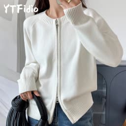 YTFidio 100% Cotton Women O-neck Thick Zipper Solid Cardigan Luxury Designer Clothing Woman Pullover Female Tops 401