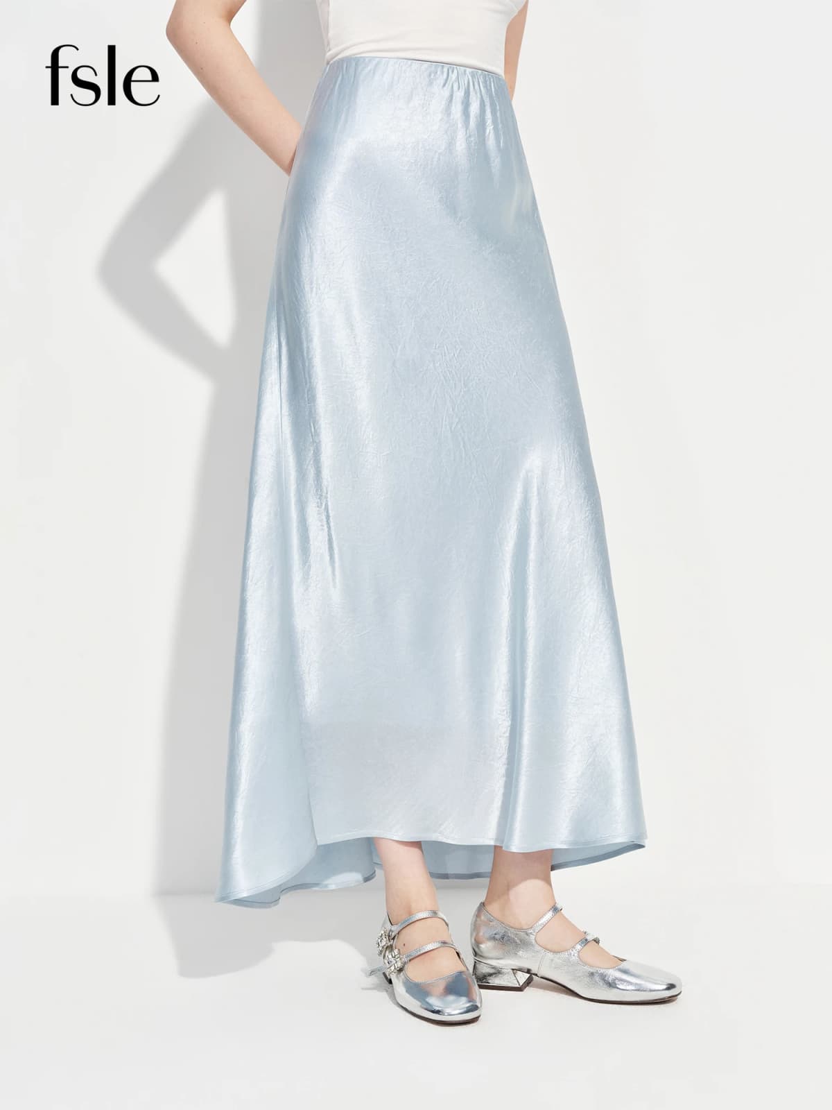 FSLE Wool Acetate Trumpet Skirt Women Elastic Waist Pearlescent Drape Elegant Long Elegant Style Spring 2026 Simple