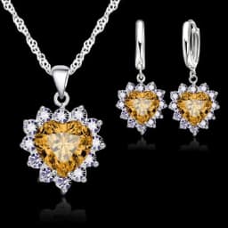 Shiny 925 Sterling Silver Love Heart Crystal Zircon Necklace Earrings Set for Women Girls Engagement Party Fashion Jewelry Gifts