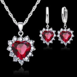 Shiny 925 Sterling Silver Love Heart Crystal Zircon Necklace Earrings Set for Women Girls Engagement Party Fashion Jewelry Gifts