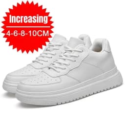 New Height Increasing Shoes for Men 10cm Invisible Elevator Sneakers White Leathe Sport Zapatillas De Hombre Big Size 46
