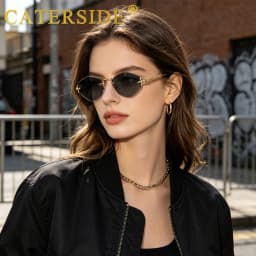 CATERSIDE Men's Small Frameless Sunglasses High-Quality Polygon Metal Frame Y2K Sun Glasses Women's Party Outdoor Glasses UV400