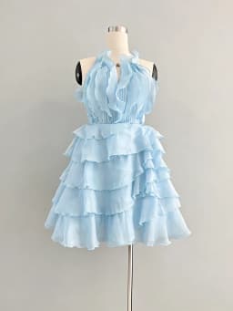 TWOTWINSTYLE Fashion Slimming Spliced Ruffles Mini Dresses F or Women Round Neck Sleeveless High Waist Casual Dress Female New