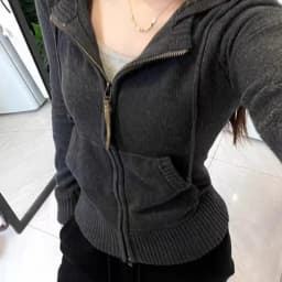Korean Stretch Slimming Hooded Cardigan Women Retro Versatile Double Zip Up Hoodies Jacket Autumn Casual Warm Knitted Cardigans