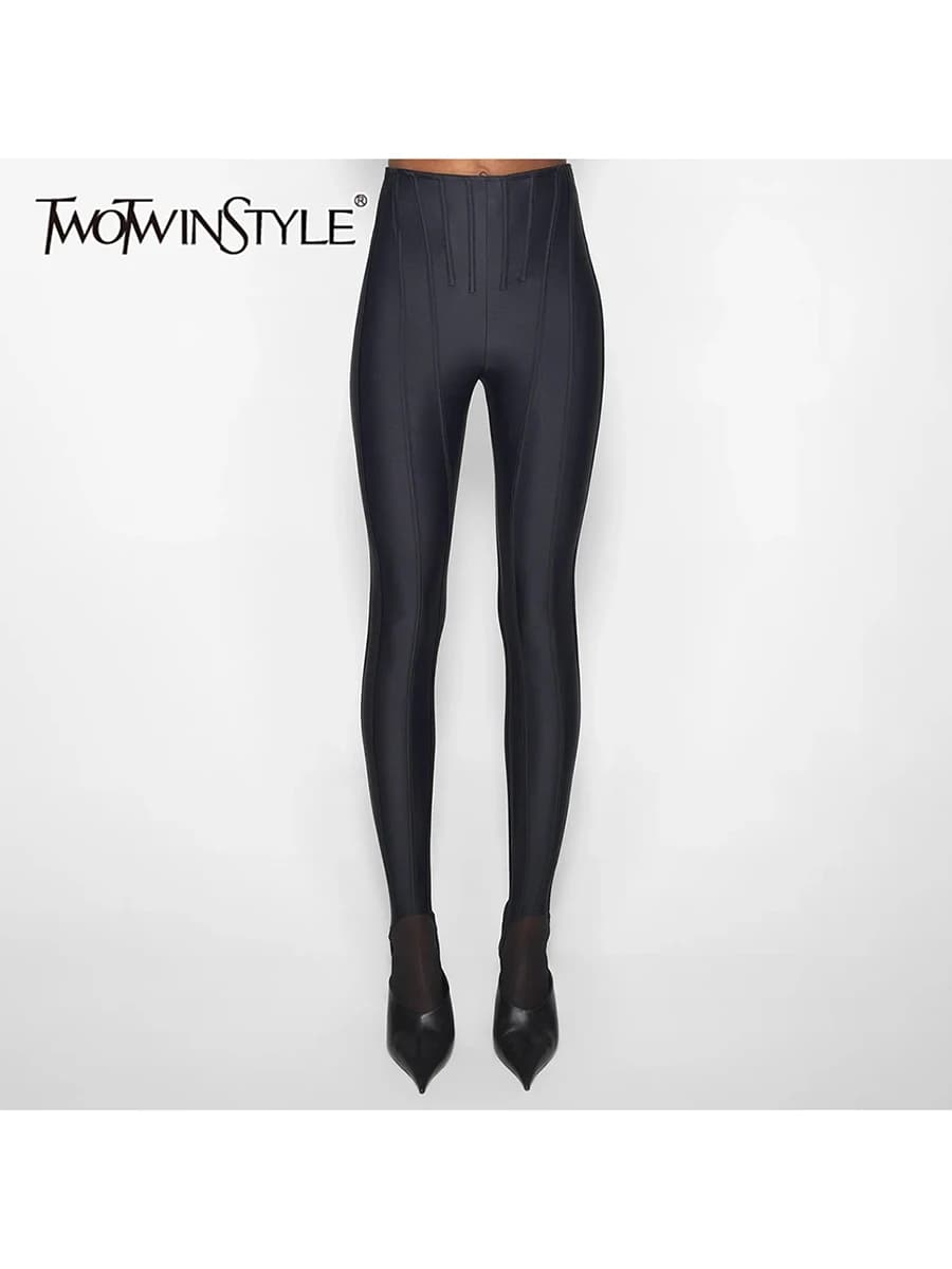 TWOTWINSTYLE Solid Slimming Spliced Line Decoration Minimalist Pants for Women High Waist Fashion Shark Pant Female Autumn New
