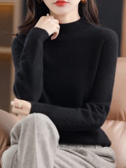 Women 100% Merino Wool Sweater For Autumn Winter First Line Seamless Half-high Collar Pullover Basic Top OL Solid Soft Cashmere