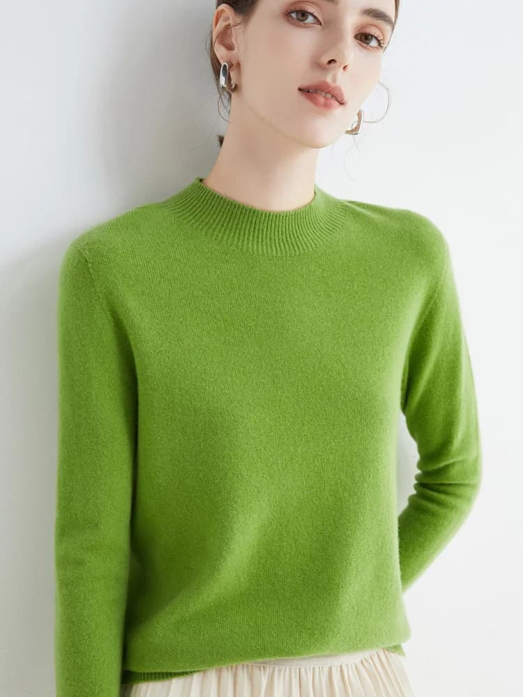 Women 100% Merino Wool Sweater For Autumn Winter First Line Seamless Half-high Collar Pullover Basic Top OL Solid Soft Cashmere