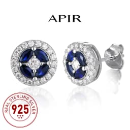 APIR Blue Sapphire Moissanite Stud Earrings for Men Women 925 Sterling Silver Marquise Blue Stone Diamonds Earrings Jewelry Gift