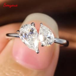 Smyoue Double Pear Cut All Moissanite Wedding Rings for Women Christmas Gift 925 Solid Silver Womans Ring Lab Diamond Jewelry