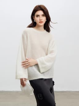 SuyaDream, Women Pullovers, 53.1%Mohair, O-Neck, Soft Loose Sweaters, 2025 Fall Winter Cozy Top, Pink, White