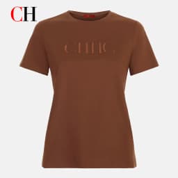 CH Premium Pure Cotton Embroidered T-shirt Brown CHHC Letter Embroidered Top Women 2026 New Simple Round Neck Base Shirt