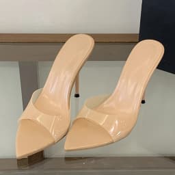Liyke Jelly PVC Transparent Shoes For Women Sexy Pointed Open Toe Shallow Slider Slippers Ladies Sandal High Heels Mules Size 41