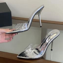 Liyke Jelly PVC Transparent Shoes For Women Sexy Pointed Open Toe Shallow Slider Slippers Ladies Sandal High Heels Mules Size 41