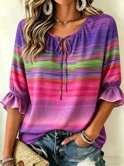 Age-Reducing Temperament Women's Loose Half Sleeve Shirt, Versatile Classic Style, Soft For Home And Outdoor Wear