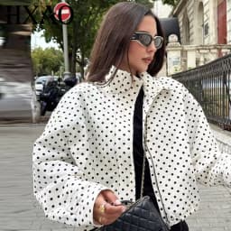 Women's Jackets Spring Autumn Thin Polka Dot Oversized Long Sleeve Outerwear Plus Size Zip Up Crop Coats