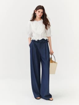 FSLE French Retro Puff Short Sleeve Round Neck Blouse for Women Summer Elegant Ins Chic Cropped Tops Cotton White