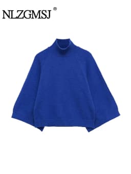 NLZGMSJ Casual Knitted Women Loose Sweater Autumn Long Sleeve Half High Collar Oversize Pullovers Female Warm Sweater Y2K
