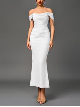 NewAsia Women's Off Shoulder Ruched Mesh Long Corset Dress Backless Fishbone Bodycon Elegant Fashion Party Club Maxi Dresses