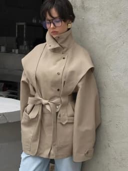 Lace Up Stand Collar Trench Coat Women Chic Lapel Single Breasted Waist Cinching Lady Autumn Commute Street Coats