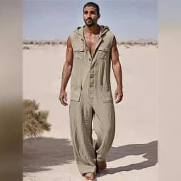 European American Men's Street Fashion Workwear Jumpsuit Summer Thin Breathable Casual Sportswear 2025 New Style
