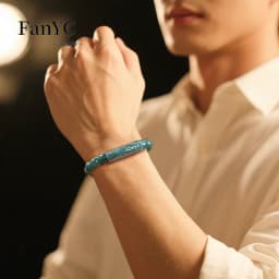 Genuine Natural Jadeite Blue Water ‘Fu’ Character Curved Bracelet Ice-Type Jadeite Unisex Vintage Luxury Bracelet