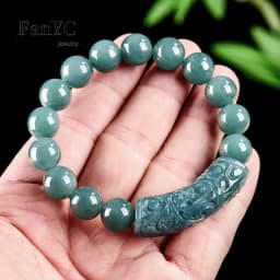 Genuine Natural Jadeite Blue Water ‘Fu’ Character Curved Bracelet Ice-Type Jadeite Unisex Vintage Luxury Bracelet