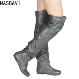 NASBAVI Over The Knee Boots Women Pu Elastic Boots Female Round Toe Shoes Concise Flat Shoes Autumn Winter 2025 Plus Size 34-48