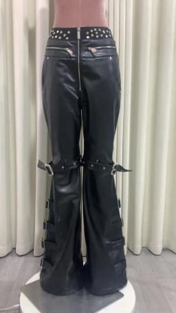 Mauroicardi Spring Autumn Cool Handsome Long Black Pu Leather Flare Pants for Men Rivet Luxury Designer Alternative Emo Clothes