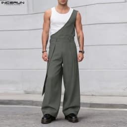 INCERUN Men's Jumpsuits Pants Solid Color Loose Sleeveless Irregular Rompers For Man Streetwear 2026 Fashion Casual Man Overalls