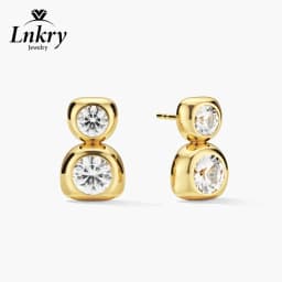 Lnkry 14K Gold Filled Irregular Stud Earrings Sparkling Test Passed 5MM Round Moissanite Earring for Women 2026 Trend Jewelry