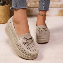 Soft Thick Bottom Height Increase White Loafers Women 2026 Summer Hollow Out Wedge Heel Pumps Women's Comfortable Nursing Shoes