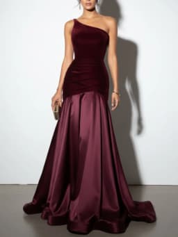 Yeezzi 2026 New Women One-Shoulder Floor-length Formal Evening Gown Elegant Velvet Patchwork Pleated High-low Party Maxi Dresses