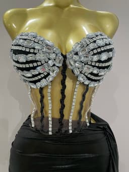 Sexy Shining Rhinestone Sequin 2 Pieces Top Skirt Set 2025 Women Celebrity Evening Party Stage Nightclub Performance Costume