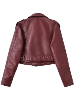 Ailegogo New Streetwear Women Loose Short Pu Faux Leather Jacket Moto Biker Female Belt Zipper Coat Outwear