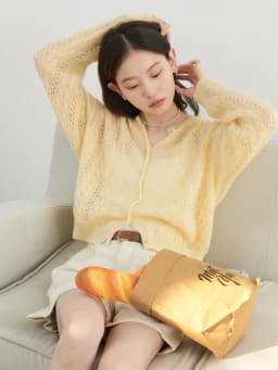 CHIC VEN Female Cardigan Loose Casual Mohair Hollow Knitted Sweaters Female Short Jumpers Spring Summer 2025 Tops