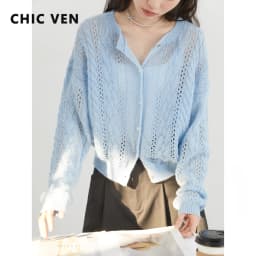 CHIC VEN Female Cardigan Loose Casual Mohair Hollow Knitted Sweaters Female Short Jumpers Spring Summer 2025 Tops