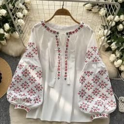 Women's Spring Blouse Retro Ethnic Style New Chinese Lantern Sleeve Shirt Loose Thin Tassel Embroidery Design Blusa Top BL187