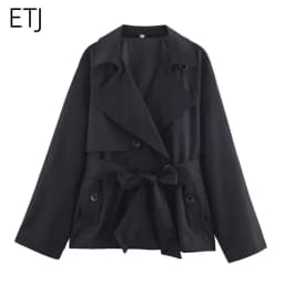 ETJ Autumn 2025 new collection women's British style lapel double-breasted Maillard color belt casual trench coat