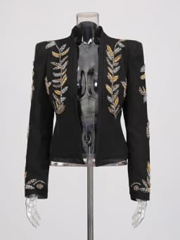TWOTWINSTYLE Solid Spliced Beading Luxurious Jackets for Women V Neck Long Sleeves Temperament Jacket Female Fashion Clothes New