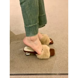 Autumn and Winter Square Toe Block Heel Women's Sandals High-end Sense High-heeled Temperament Fur Slippers