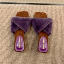 Autumn and Winter Square Toe Block Heel Women's Sandals High-end Sense High-heeled Temperament Fur Slippers