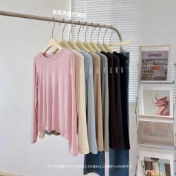 Solid Silk Wool Base Sweater Women's Round Neck Long Sleeved Top T-shirt